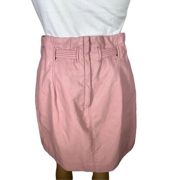 Free People Women's Payton Pink Faux Leather Paperbag Mini Skirt Size 6 - Picture 3 of 6